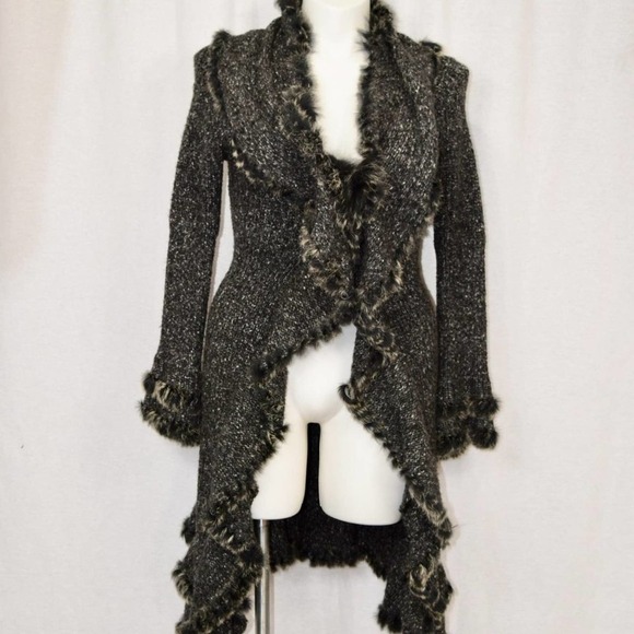 Beautiful fur trimmed long knitted jacket * - Picture 1 of 7